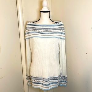 Cato cowl blue and white knitted pullover sweater size XL